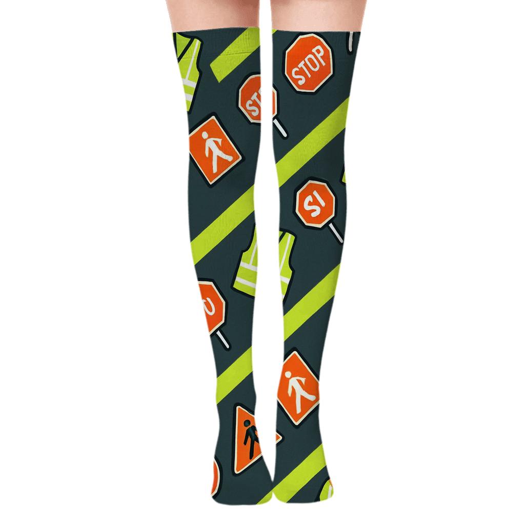 Reflective Stripe Parade for Crossing guard Prints Over-the-Knee Socks
