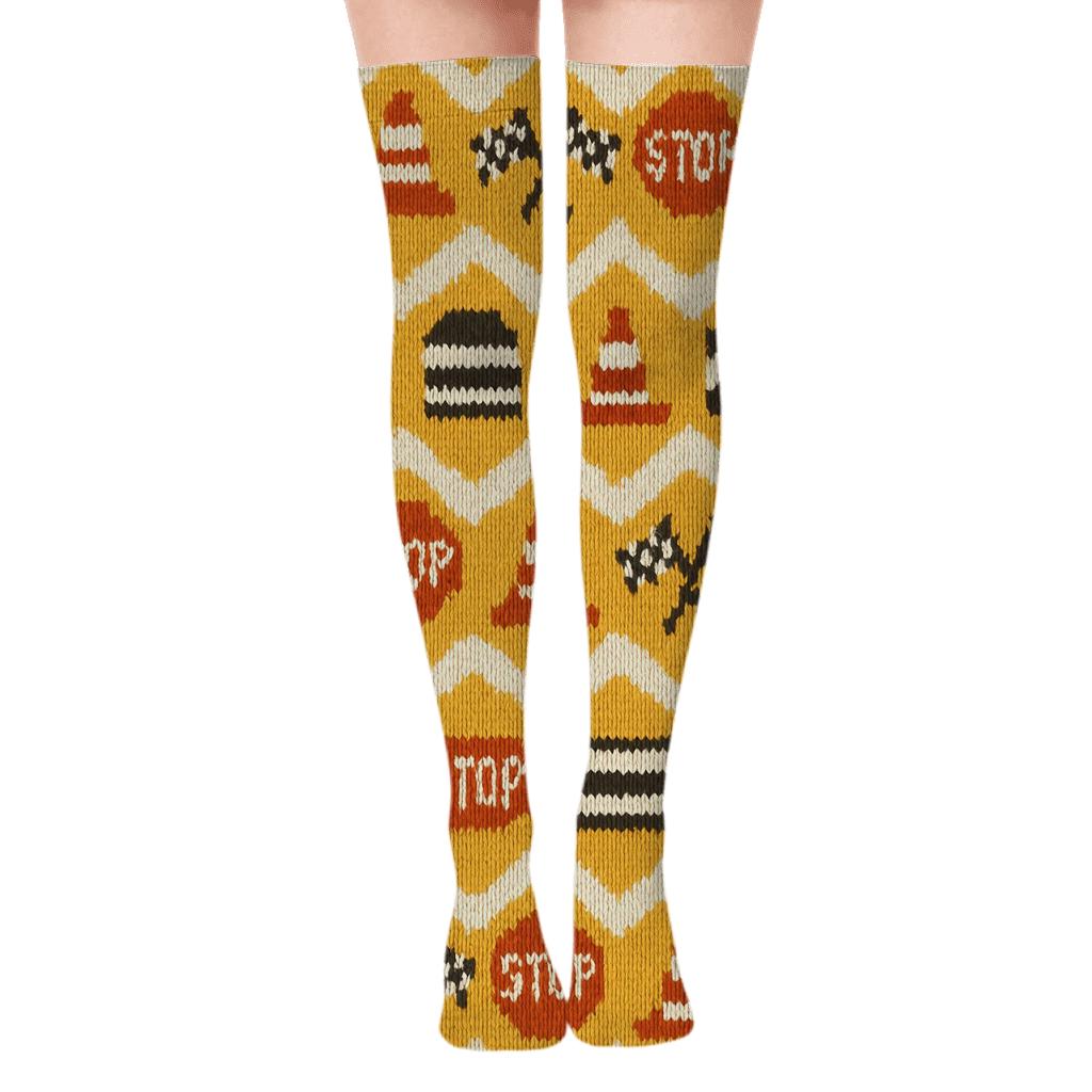 Crossing guard Chevron Knit City Tiling Over-the-Knee Socks