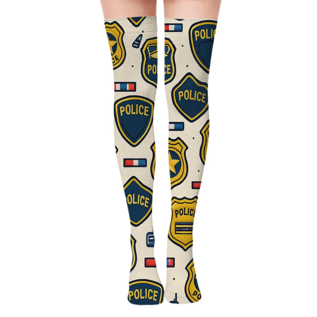 Police officer Badge Lattice on Ivory Field Over-the-Knee Socks