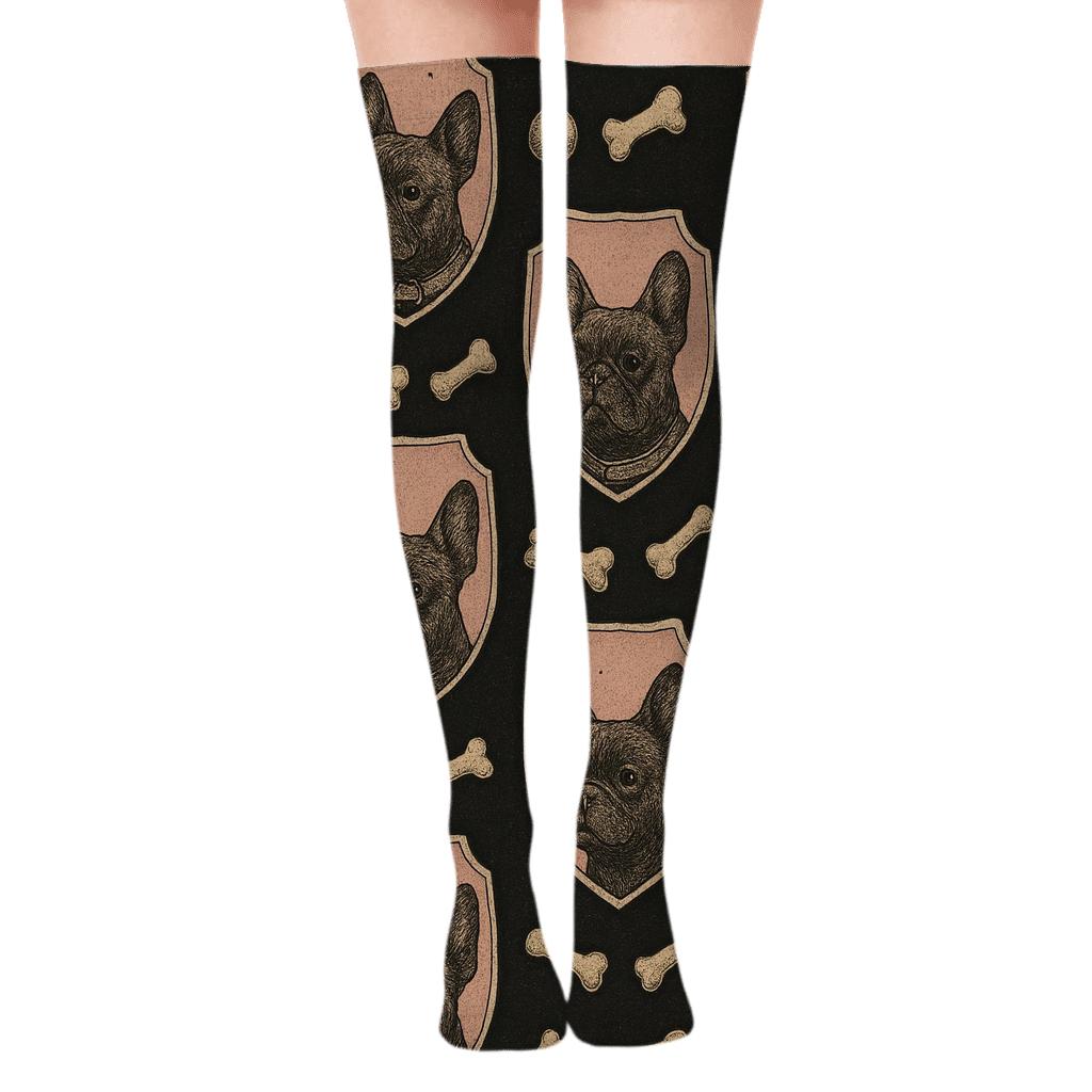 French Bulldog Collar Crest Parade Pattern Over-the-Knee Socks