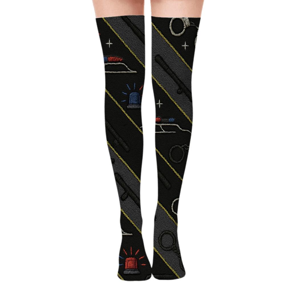 Chevron Night Shift with Police officer Light Bar Repeat Over-the-Knee Socks