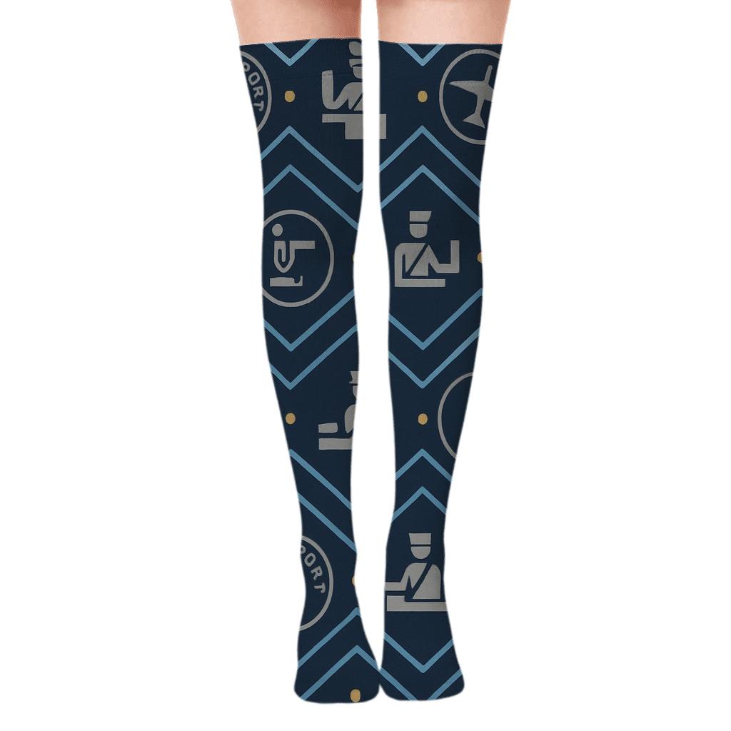 Passport Stamp Chevron with Customs officer Details Over-the-Knee Socks