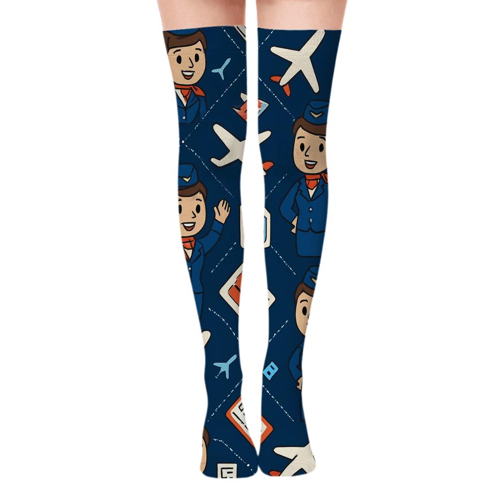 Cloud Route Tiles with Flight attendant Cameos Over-the-Knee Socks
