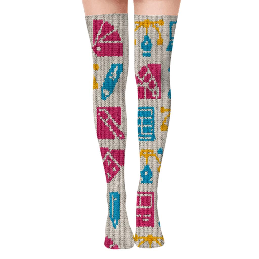 Knitted Grid for the Graphic designer Studio Over-the-Knee Socks