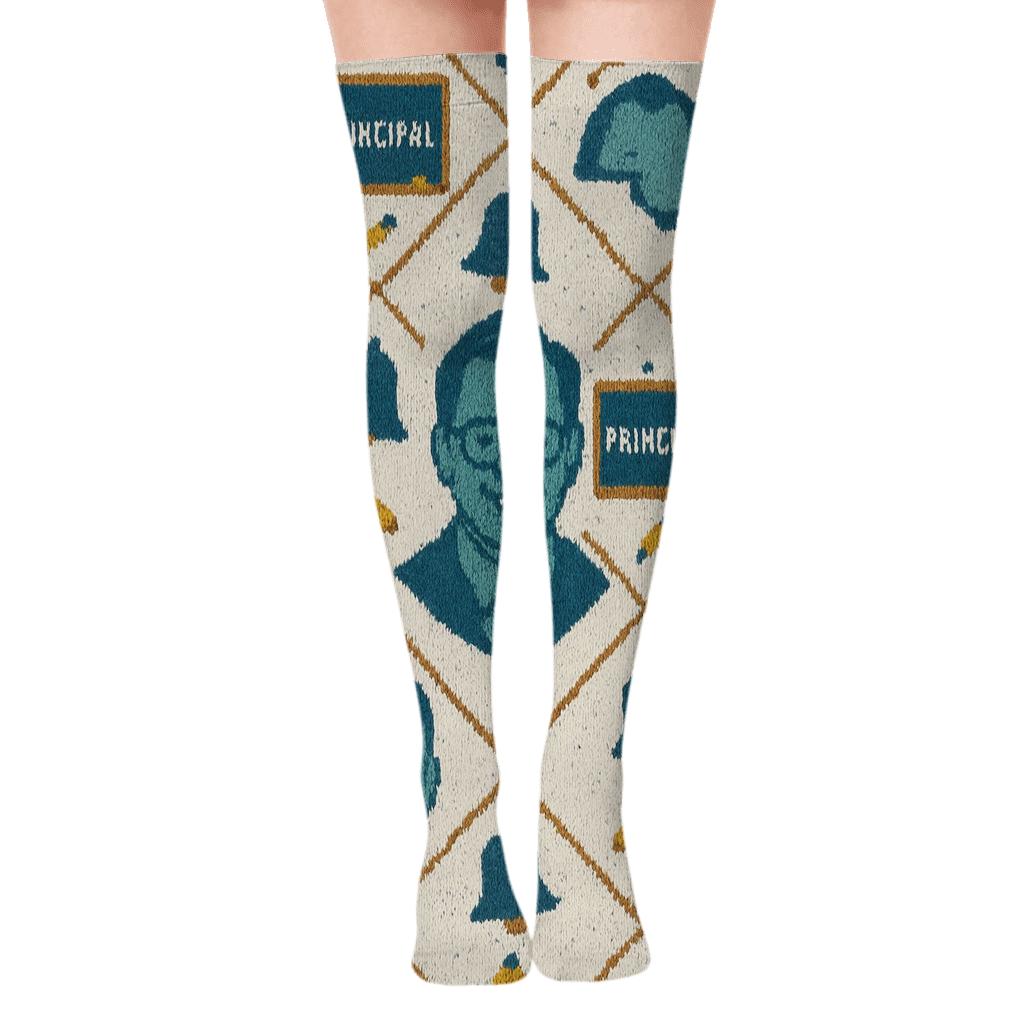 Knitted Illusion School principal Motif Tiles Over-the-Knee Socks