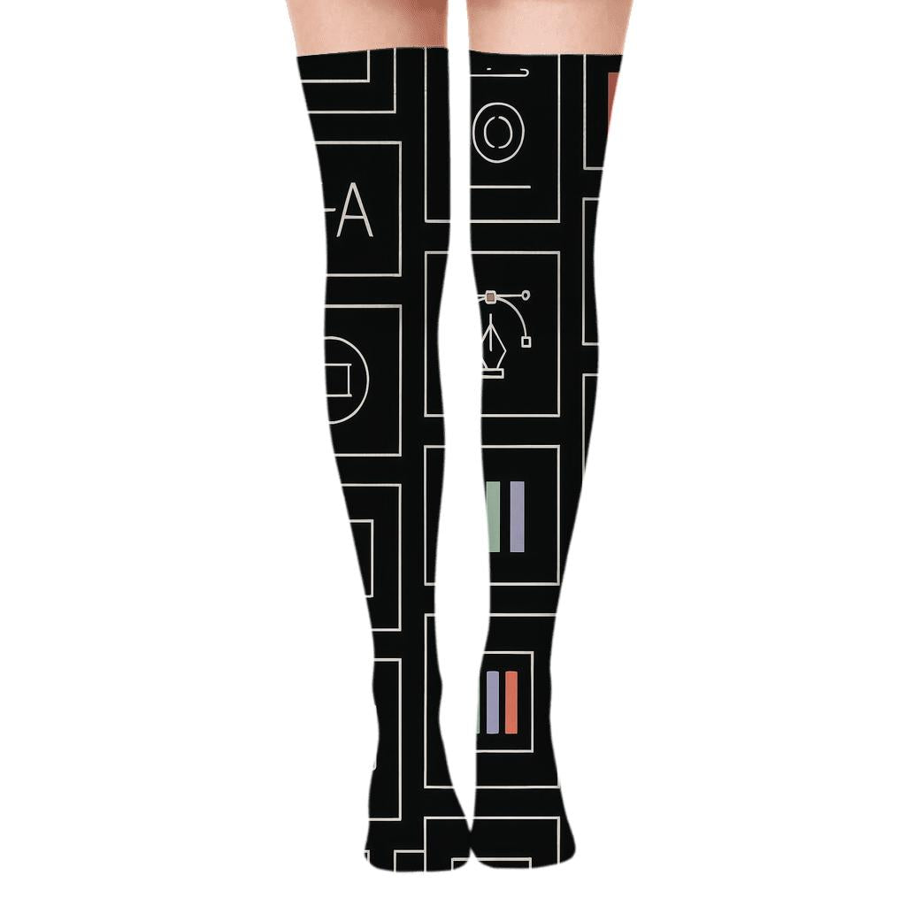 Minimalist Layout Tiles with Graphic designer Accents Over-the-Knee Socks