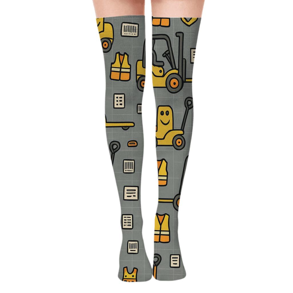 Forklift Parade with Warehouse worker Charm Over-the-Knee Socks
