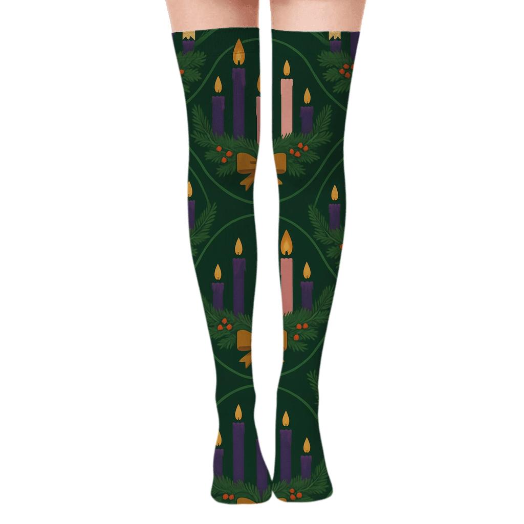 Advent candles Wreath Band Tessellation Over-the-Knee Socks