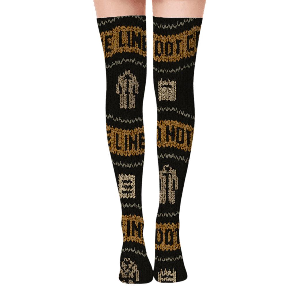 Police detective Crime Tape Wave Knit Illusion Over-the-Knee Socks