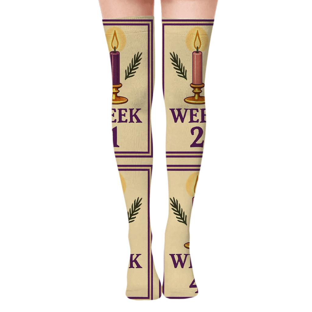Vintage Liturgical Poster Grid with Advent candles Over-the-Knee Socks