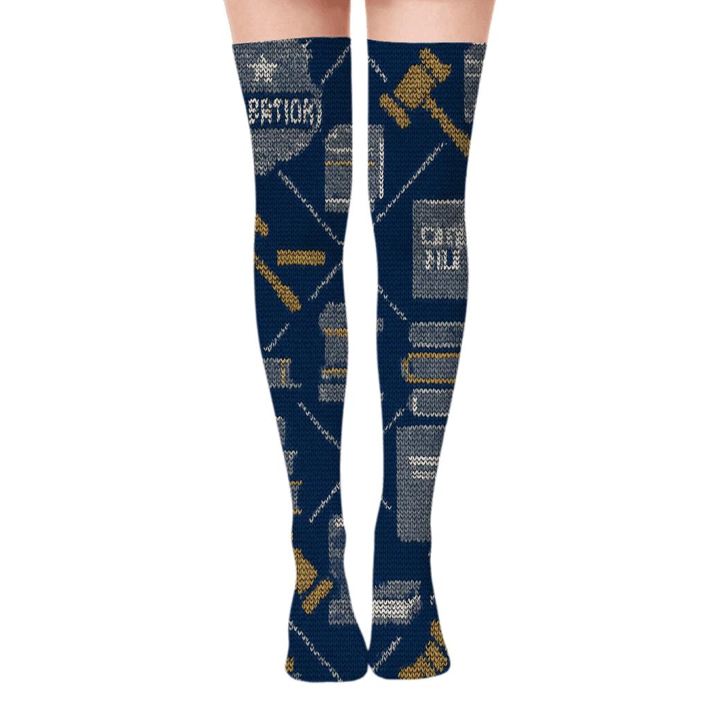 Probation officer Badge Lattice Knit Pattern Over-the-Knee Socks