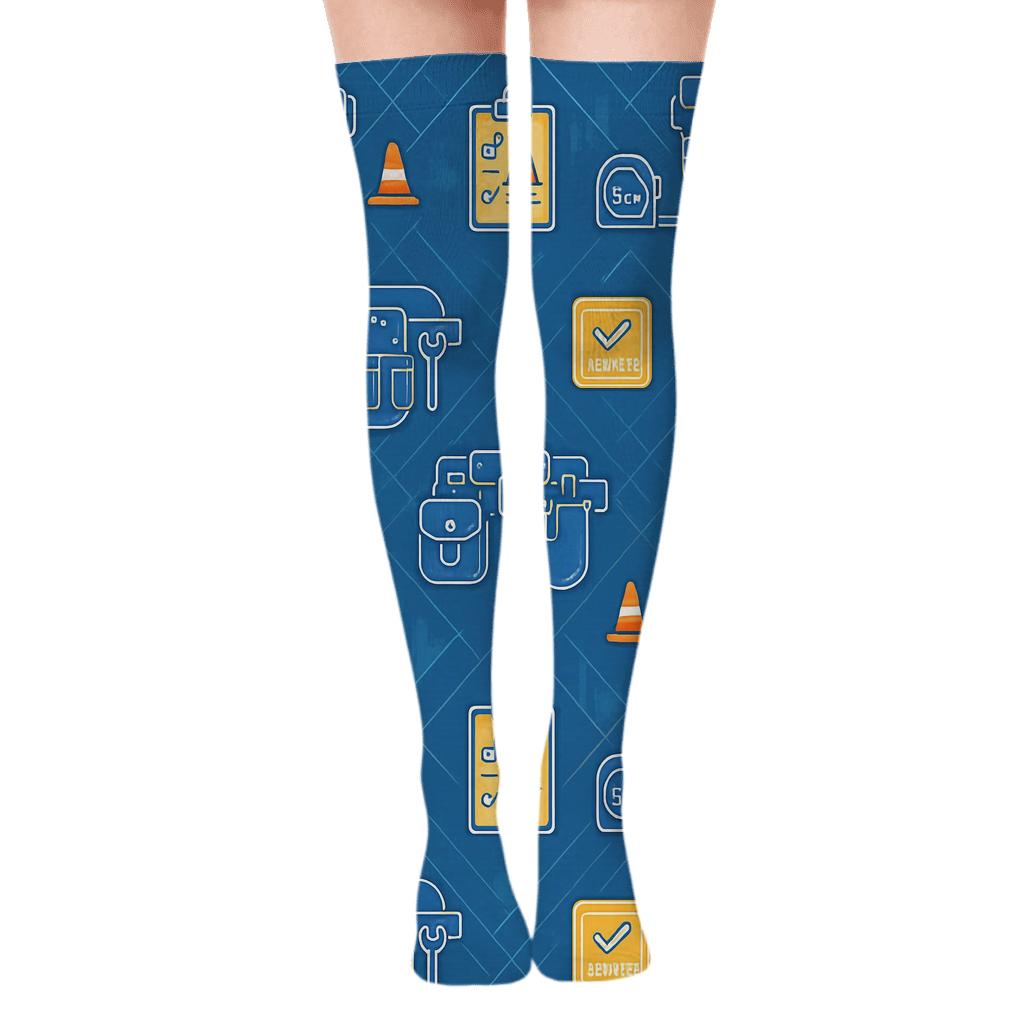 Tool Belt Lattice with Building inspector Notes Over-the-Knee Socks