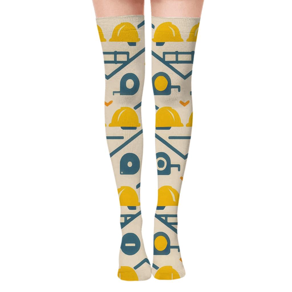 Building inspector Hard Hat Chevron Blueprint Over-the-Knee Socks