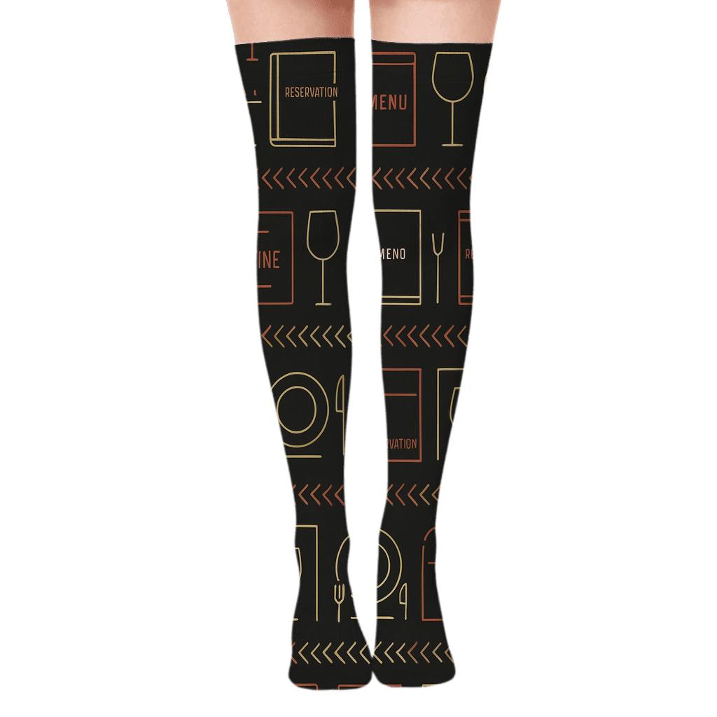 Bistro Tile Rhythm for Restaurant manager Over-the-Knee Socks
