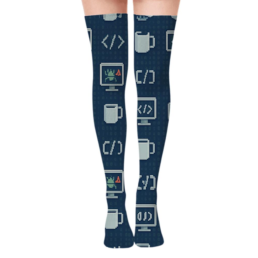 Software Developer Debugging Glow Tessellation Over-the-Knee Socks