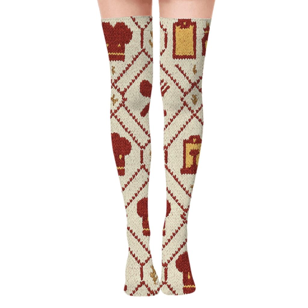 Restaurant manager Knitted Illusion Cutlery Lattice Over-the-Knee Socks