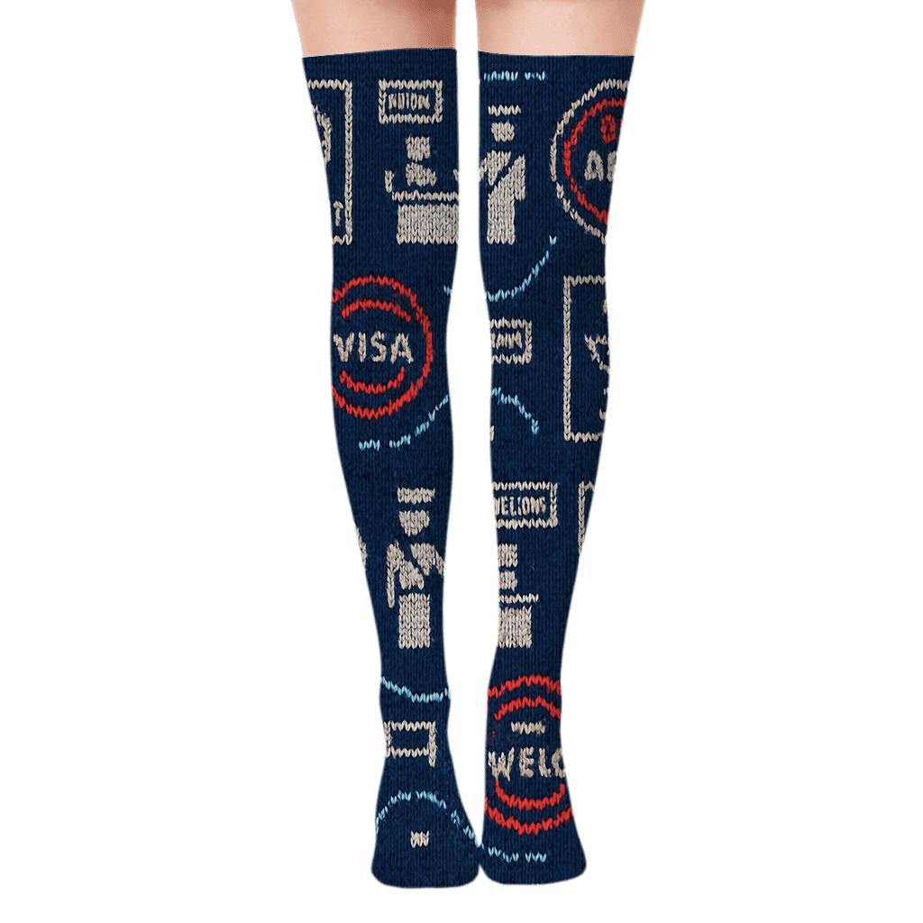 Tiled Passport Grid for the Immigration officer Over-the-Knee Socks