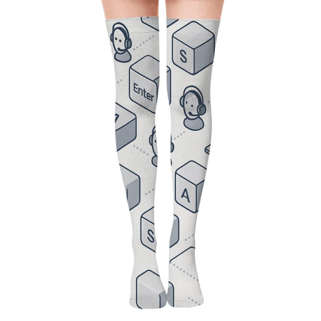 Keyboard Lattice with It support specialist Charm Over-the-Knee Socks