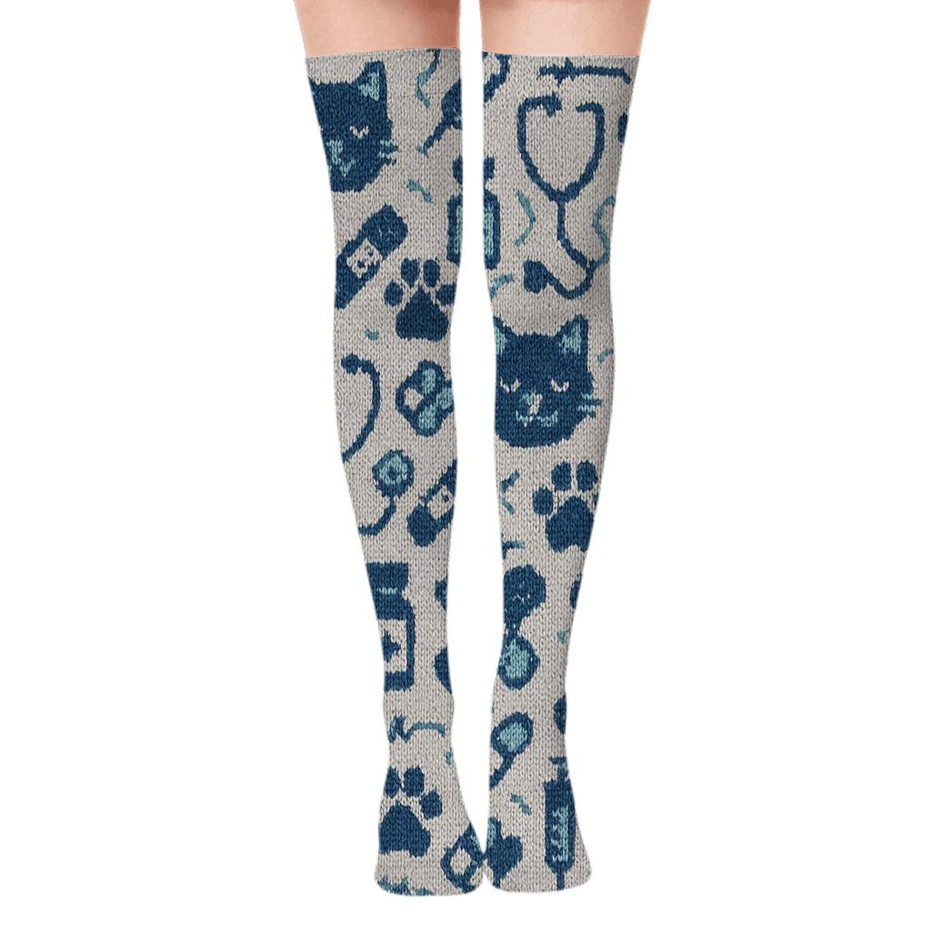 Veterinary technician Knitted Clinic Icons Repeat Over-the-Knee Socks