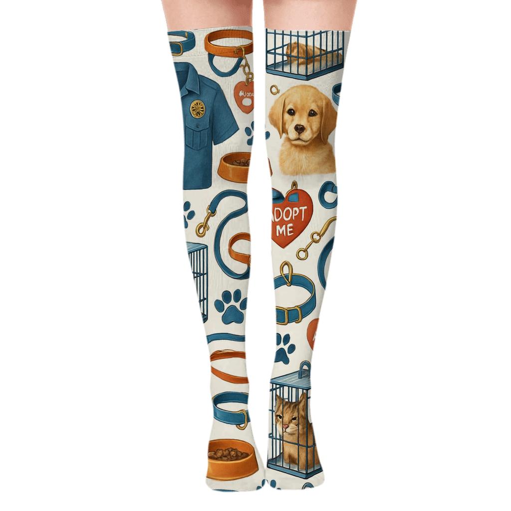 Rescue Patchwork Collage for Animal control officer Over-the-Knee Socks