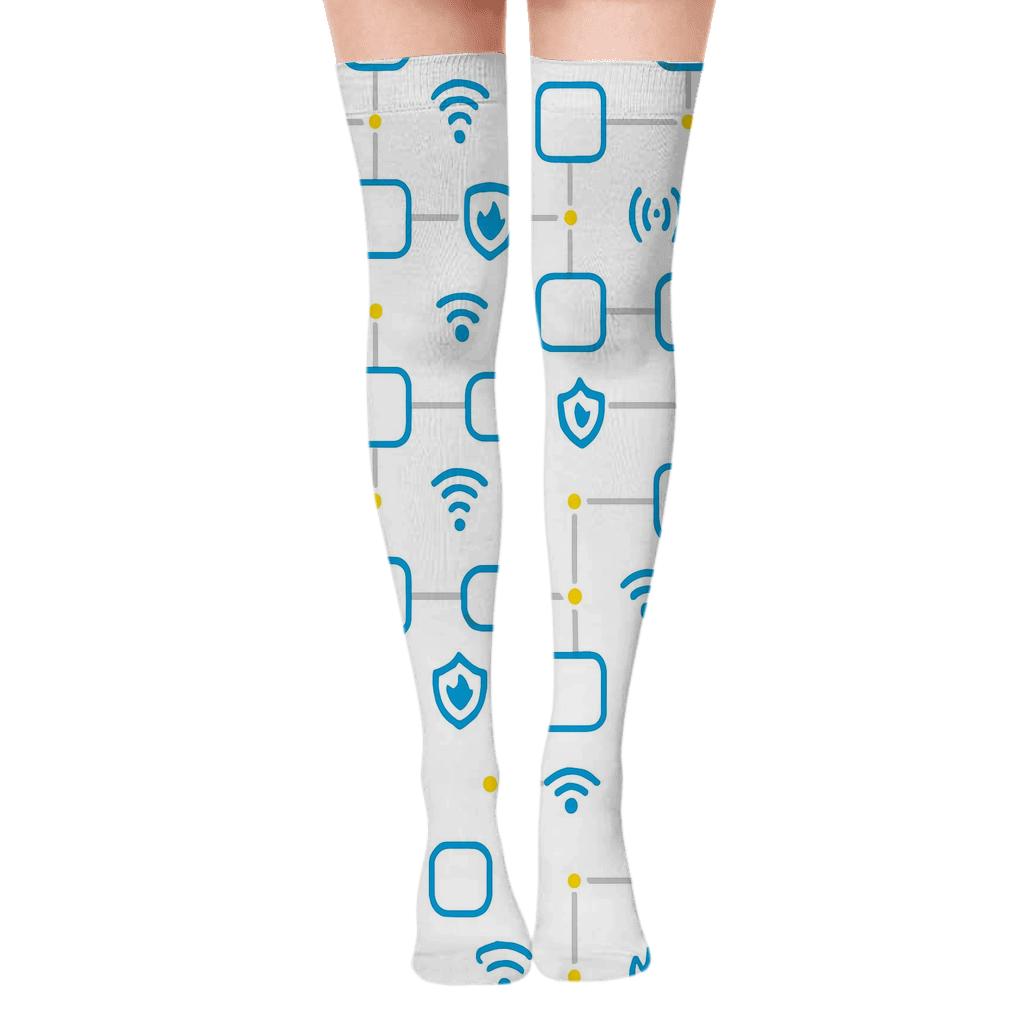 Modern Minimalist Grid with Network administrator Nodes Over-the-Knee Socks