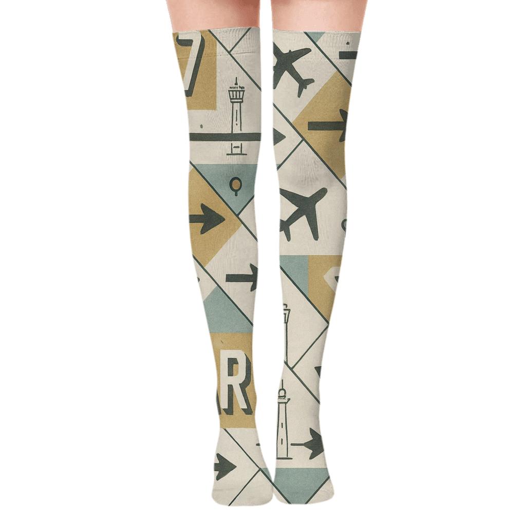 Runway Marking Tiles with Air traffic controller Calm Over-the-Knee Socks