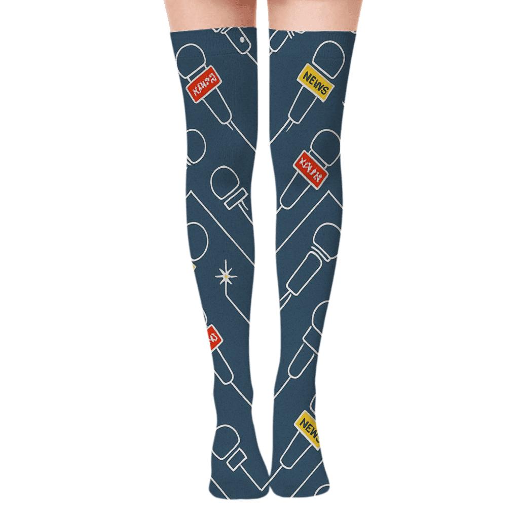 Microphone Chevron in Reporter Chic Over-the-Knee Socks