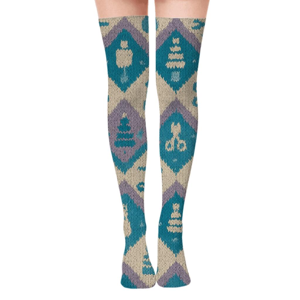 Knitted Chevron Pattern with Occupational Therapist Play Icons Over-the-Knee Socks