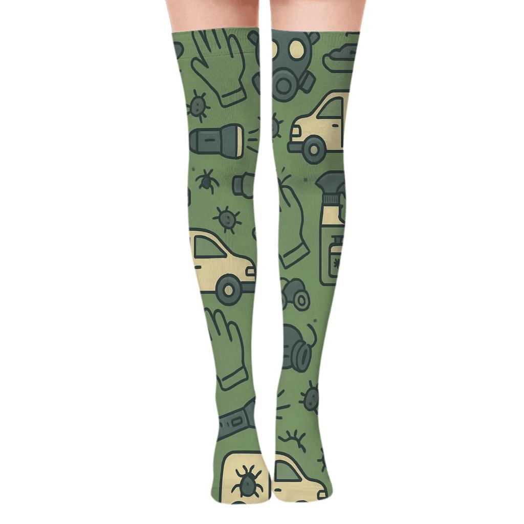 Pest control technician Service Collage Tile Pattern Over-the-Knee Socks