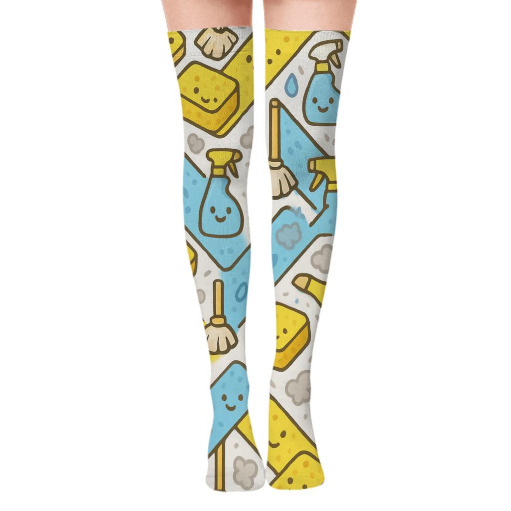 Sponge Chevron with Custodian Charm Over-the-Knee Socks