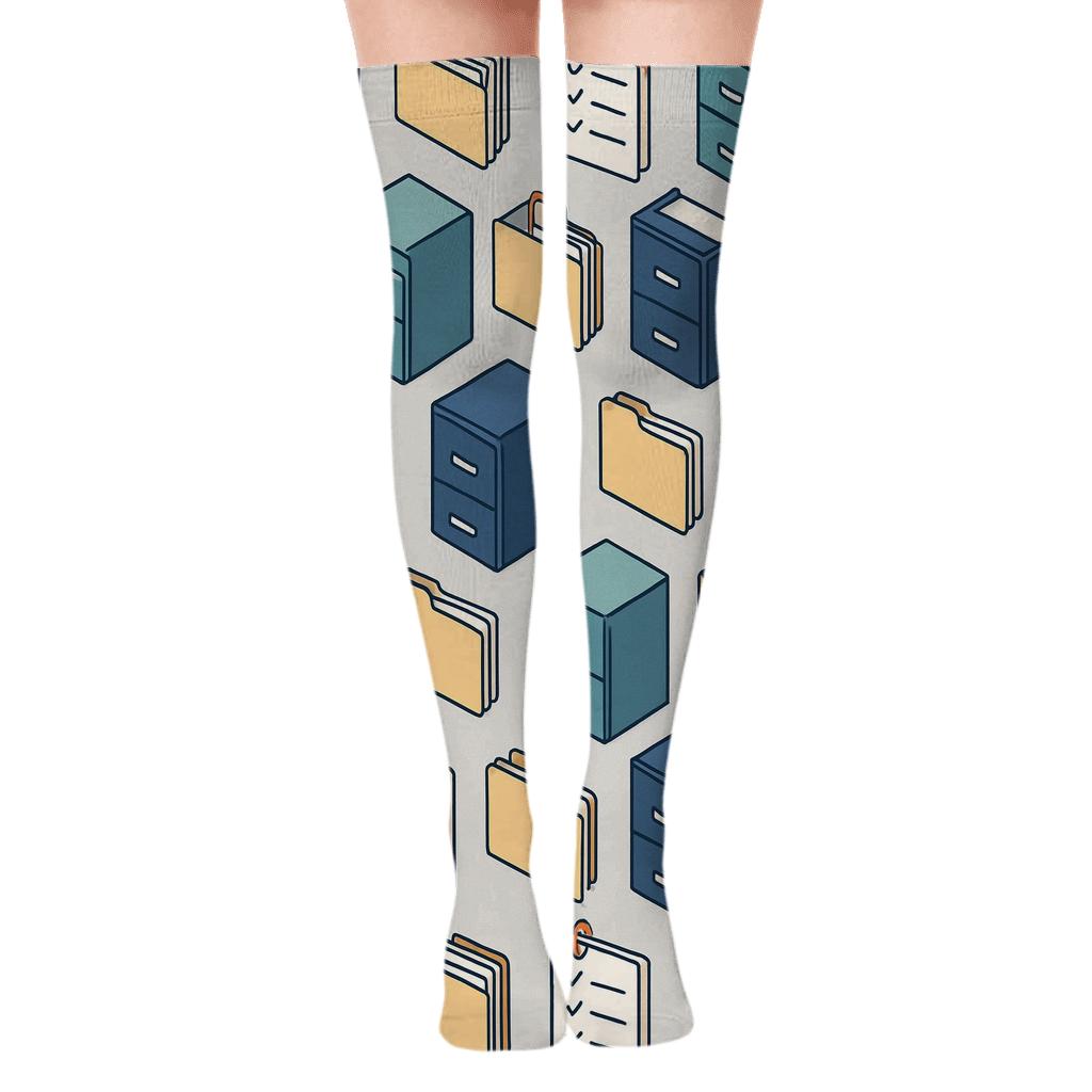 Filing Cabinet Tessellation for Office manager Over-the-Knee Socks