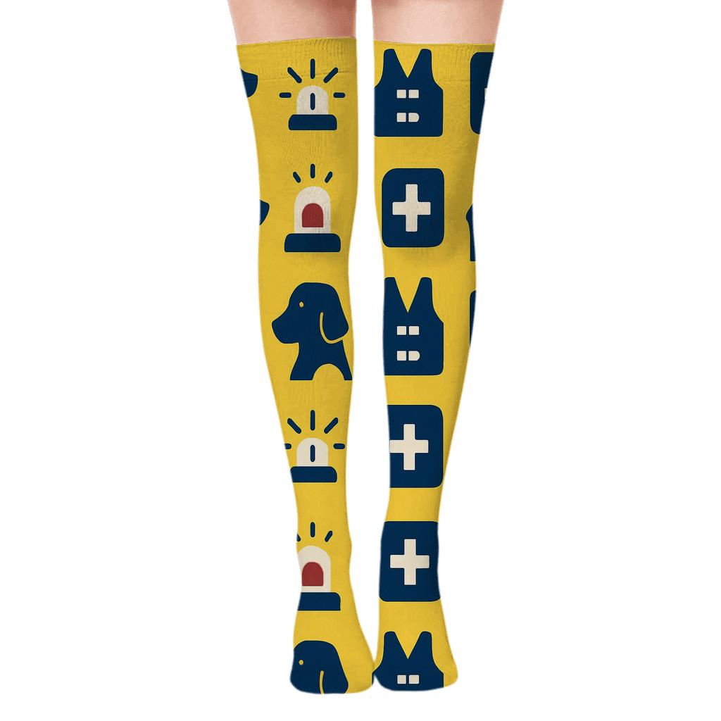 Minimal Grid of Rescue worker Icons on Safety Yellow Over-the-Knee Socks