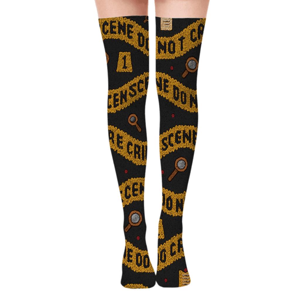 Crime scene investigator Tape Wave Grid Over-the-Knee Socks
