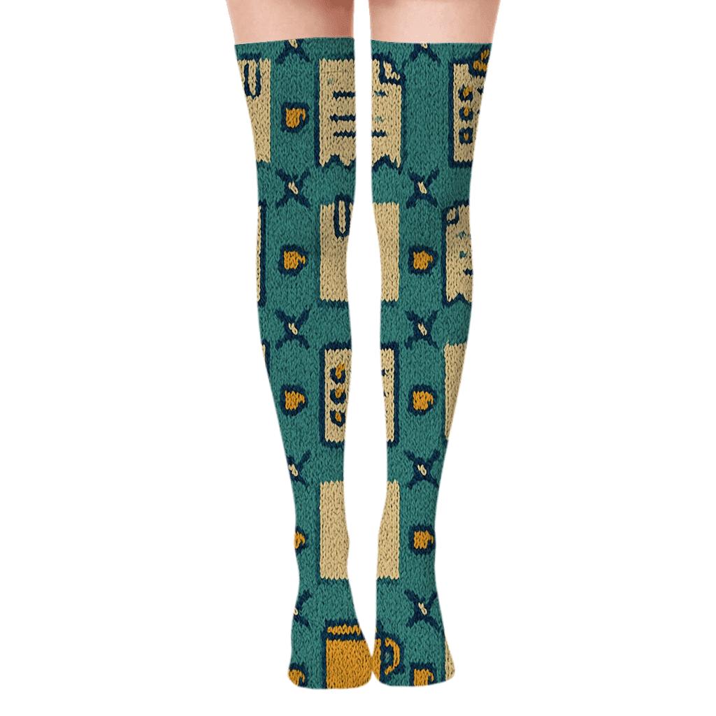Store and office manager Sticky Note Lattice in Teal Over-the-Knee Socks