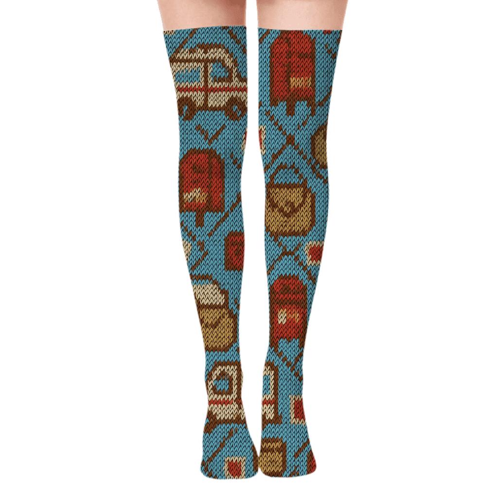 Mail carrier Lattice of Trucks and Mailboxes Over-the-Knee Socks