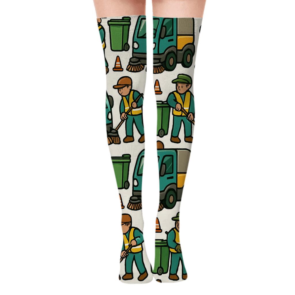 Sanitation worker Street Sweep Tessellation Over-the-Knee Socks