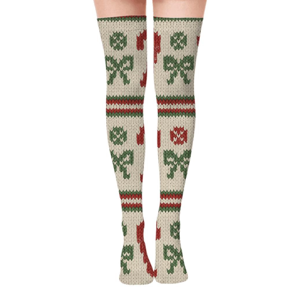 Knitted Candy canes Fair Isle Texture Over-the-Knee Socks