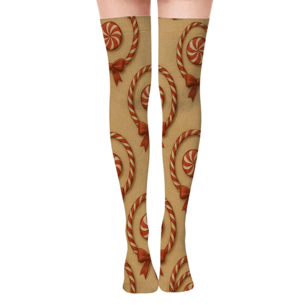 Candy canes Garland Vignette Wrap Layout Over-the-Knee Socks