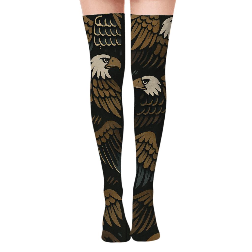 Eagle Wing Panel Repeat on Charcoal Background Over-the-Knee Socks