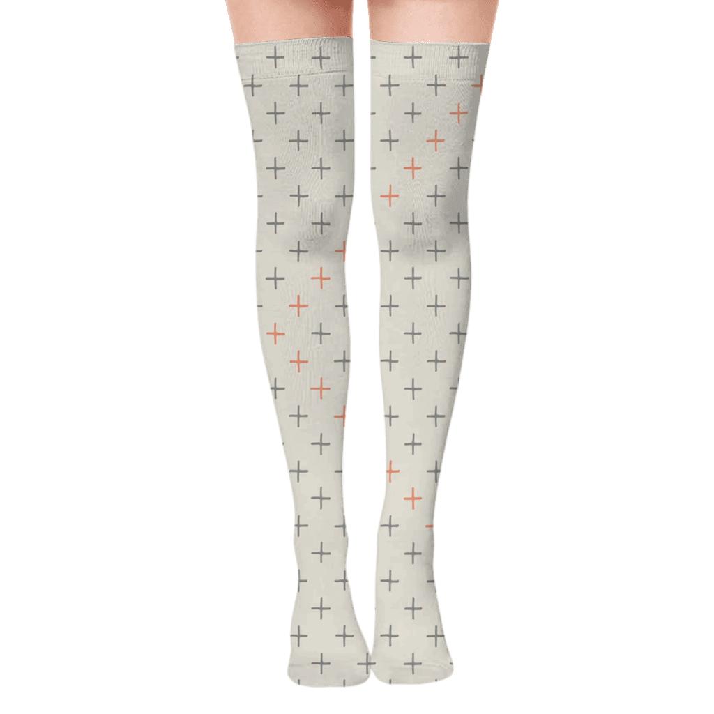 Cross Tick Weave Over-the-Knee Socks