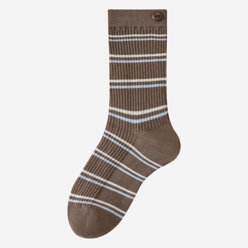 Vintage Button-Accent Striped Crew