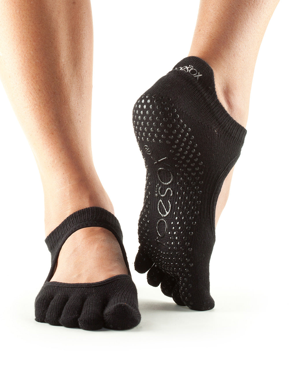 ToeSox Full Toe Bellarina Grip Socks - Black