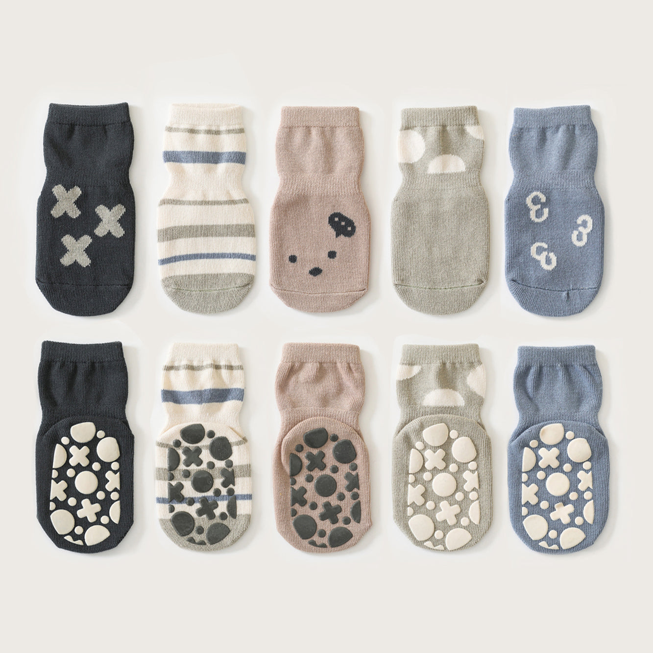 Tic Tac Toe- Stay-On Baby & Toddler Non-Slip Socks, 5 Pairs