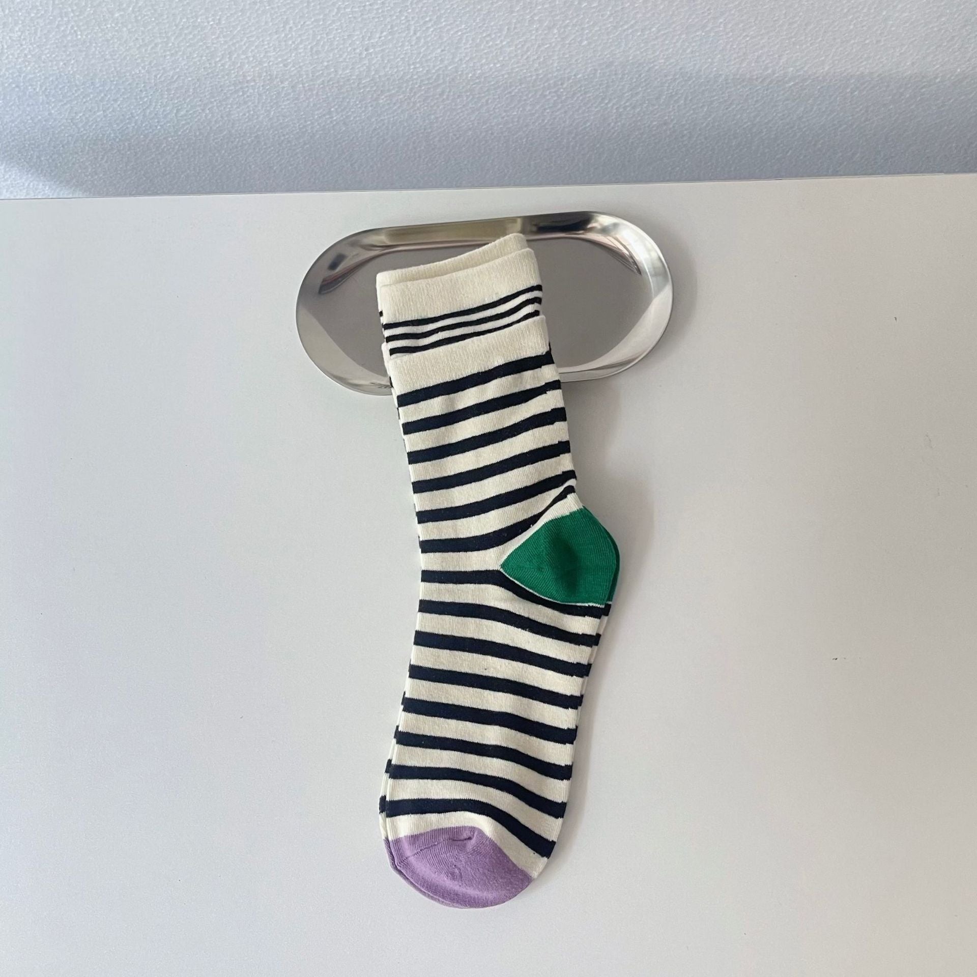 Women's Cow Print Striped Crew Socks