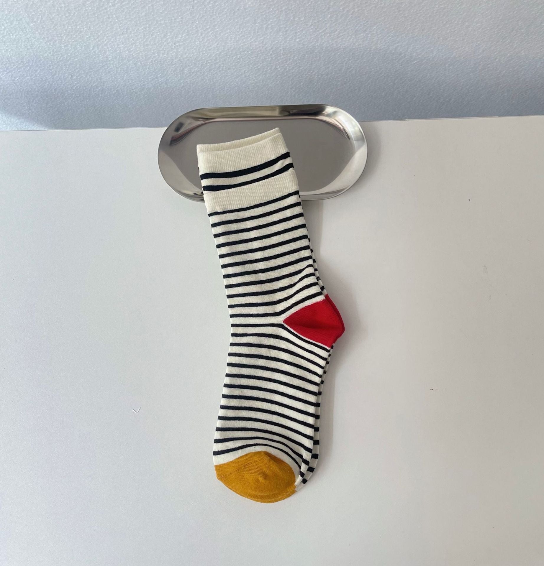 Women's Cow Print Striped Crew Socks