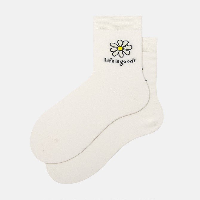 Women's Life Is Good Flower Sock - White
