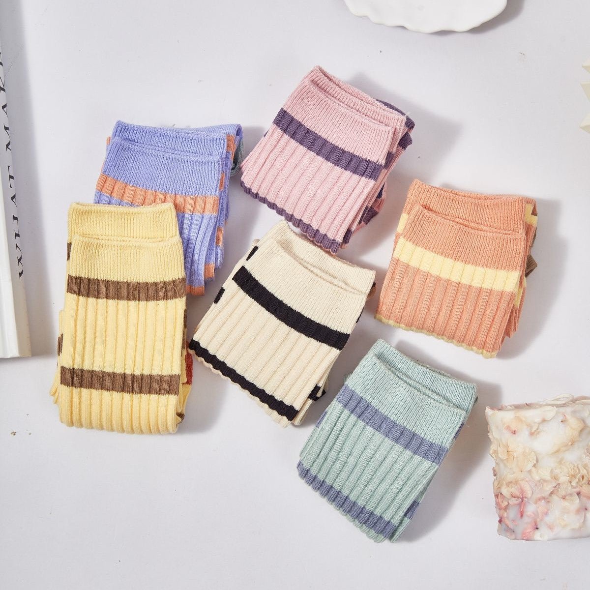 Women's Macaron Color Striped Contrast Socks