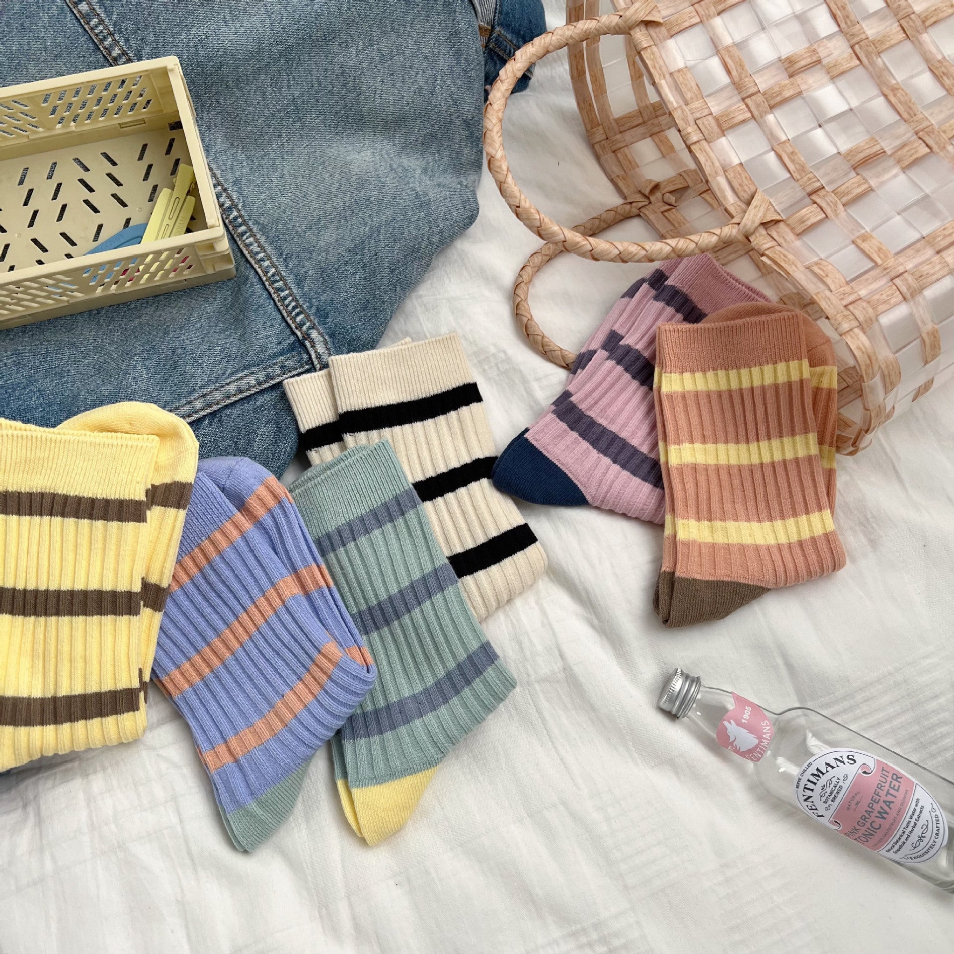 Women's Macaron Color Striped Contrast Socks