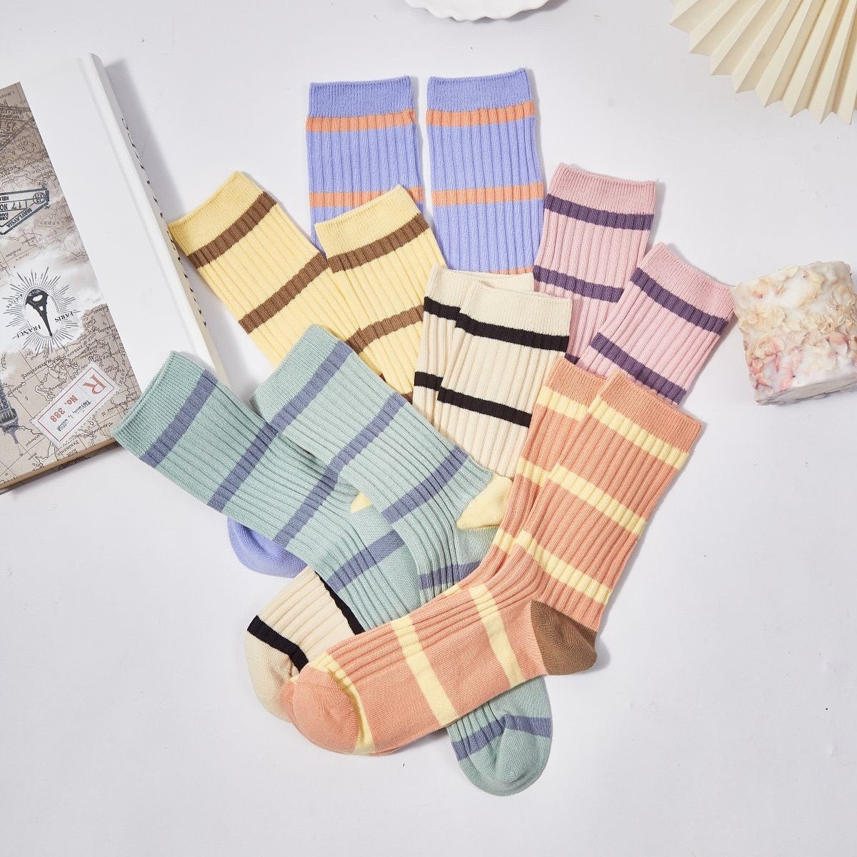 Women's Macaron Color Striped Contrast Socks