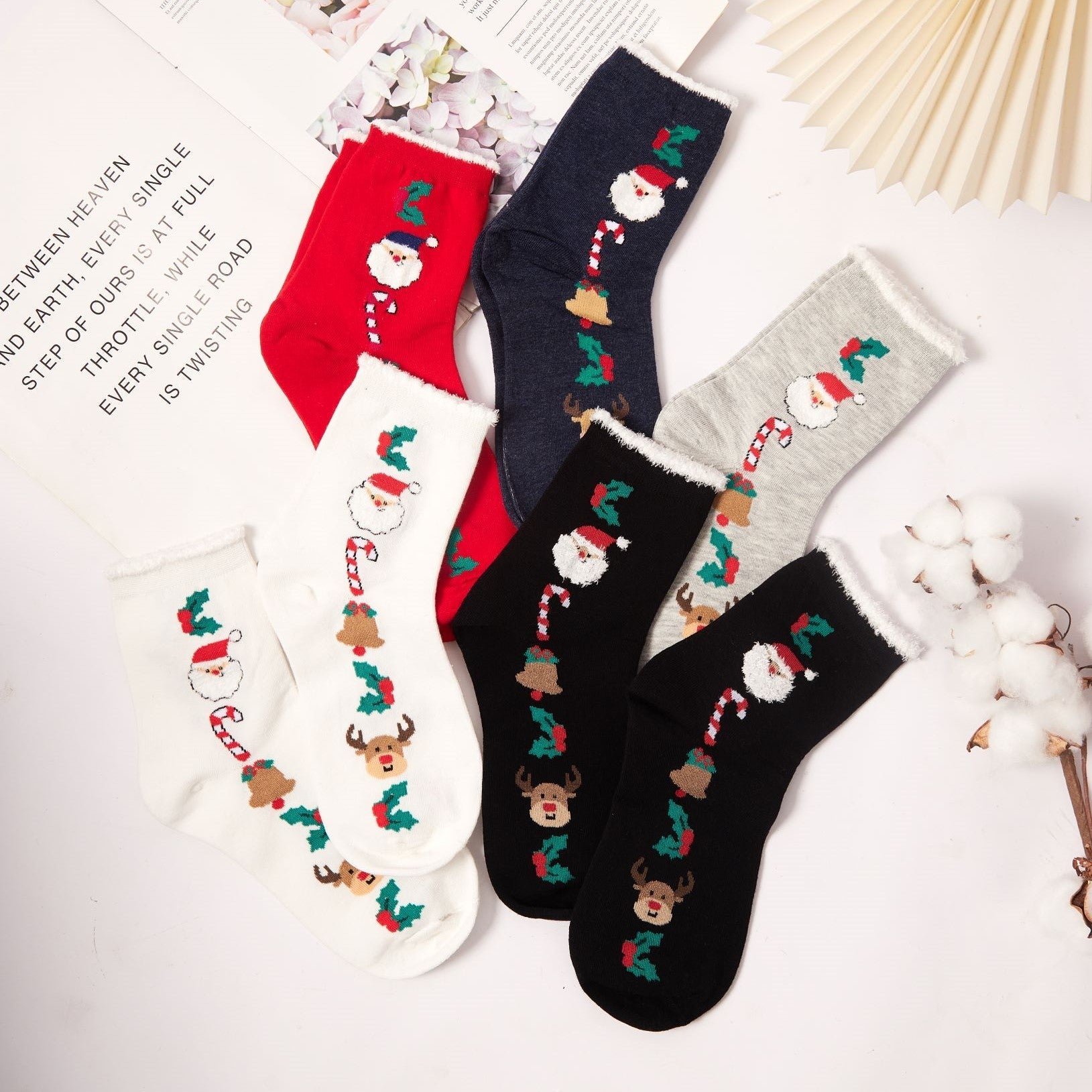 Women's Whimsical Santa and Reindeer Festive Crew Socks
